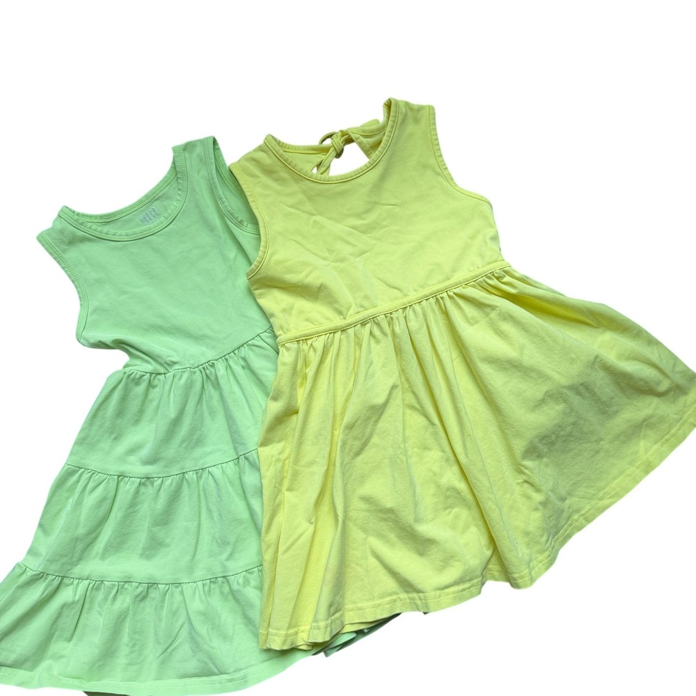 Merce + Me Girls Sz 6 Dress Bundle Lime Green Tiered & Lemon Yellow Tie Back